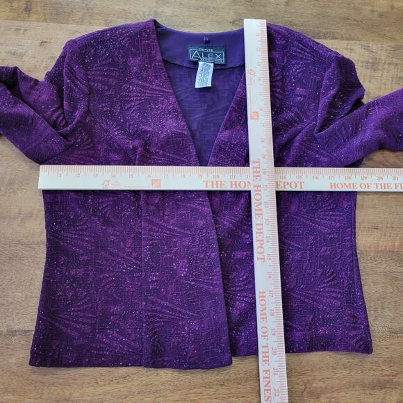 Alex Evenings Jacket Womens 14P Purple Sparkling Open Front Party Lightweight - Picture 9 of 9